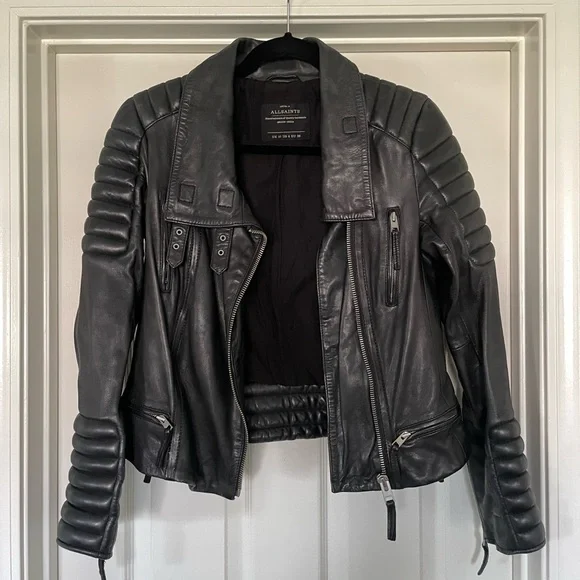 All Saints Quilted Leather Biker Jacket - Picture 2 of 7